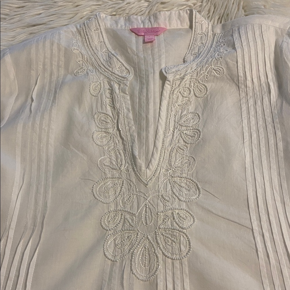 Lilly Pulitzer White Embroidered Tunic size L BNWOT length 31” bust 40” - Picture 7 of 12